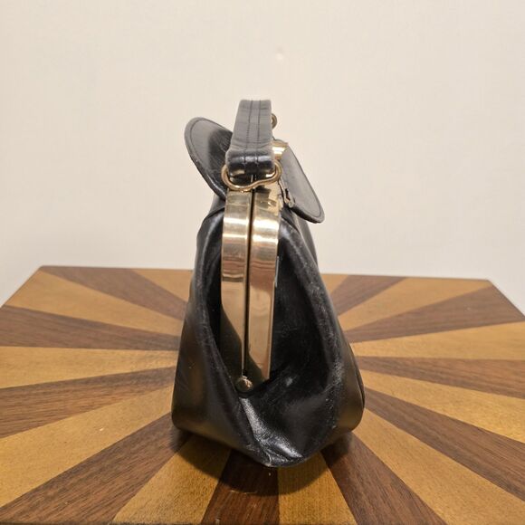 True Vintage 50s Roth-Made Mini Evening Bag Purse Black Calf Leather Chic READ - Picture 3 of 14